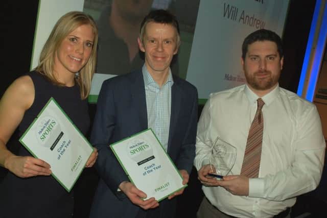 Andrew was named Coach of the Year  at this year's Melton Times Sports Awards. Pictured with fellow finalist Clare Marlow and sports editor Chris Harby EMN-180724-124155002