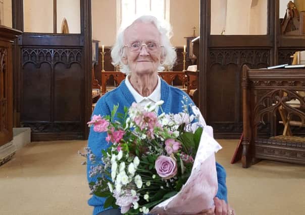 Joan Williamson, who is moving away to be nearer family, says goodbye to Asfordby All Saints' Church after attending services there for 80 years EMN-180725-162801001