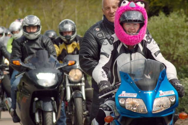The riders set off on their way to Wistow on Claire Lomas' Ride2Recovery charity rideout in 2017 EMN-180208-131712001