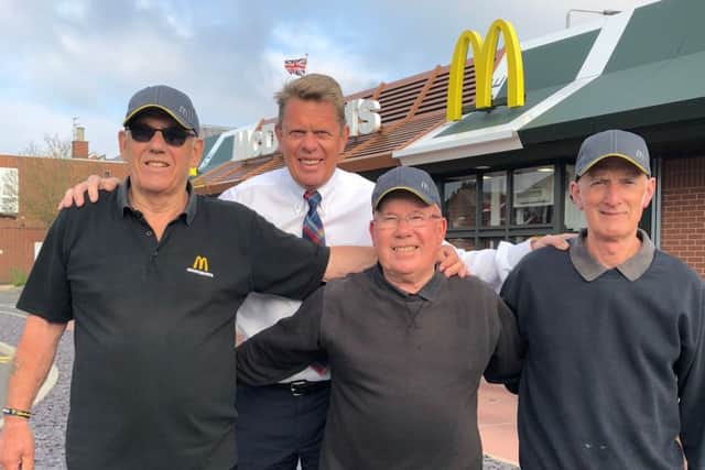 Martin Cuthbert, franchisee of the Melton McDonald's restaurant with three of his older employees, Mick Plowman, Tony Stevens and Dave Ellis EMN-180308-110830001