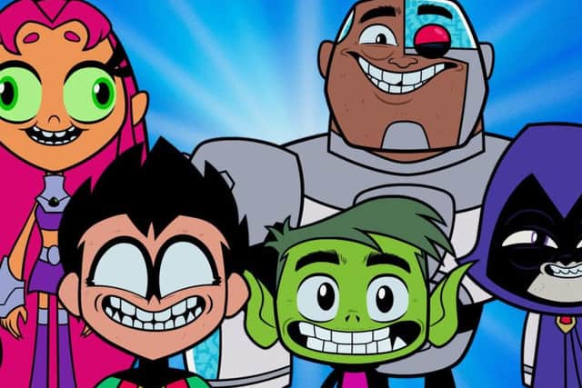 Starfire (Hynden Walch), Robin (Scott Menville), Cyborg (Khary Payton), Beast Boy (voiced by Greg Cipes) and Raven (Tara Strong) PHOTO: PA Photo/Warner Bros
