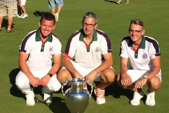 Melton bowlers, from left, Neil Hope, Chris Rodgers and new recruit Jordan Butcher hit form to help Leicestershire to a national cup triumph EMN-180815-091343002