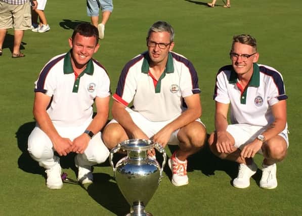 Melton bowlers, from left, Neil Hope, Chris Rodgers and new recruit Jordan Butcher hit form to help Leicestershire to a national cup triumph EMN-180815-091343002