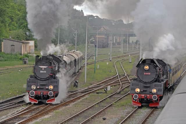 A double departure of steam trains from Wolsztyn - the 11.27 services to Poznan and Leszno
PHOTO PAUL DAVIES EMN-181008-124555001