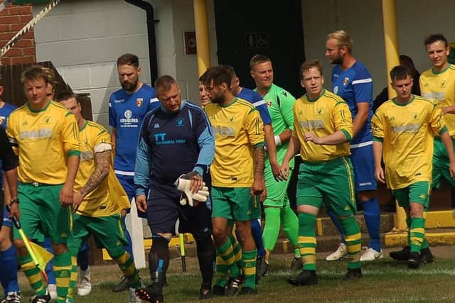 Holwell walk out for their first-ever United Counties League game at Welby Road EMN-180813-132752002
