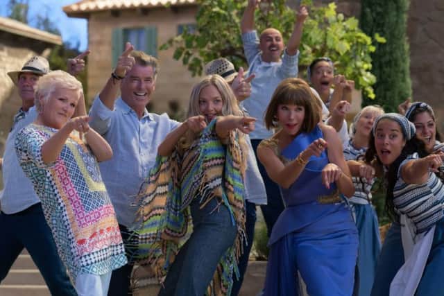 (Left to right): Julie Walters as Rosie Mulligan, Pierce Brosnan as Sam Carmichael, Amanda Seyfried as Sophie Sheridan and Christine Baranski as Tanya Chesham-Leigh PHOTO: PA Photo/Universal Pictures/Jonathan Prime