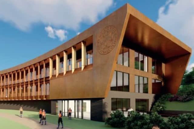 An artist's impression of the proposed new training centre building at Leicester City FC's planned new training ground near Seagrave EMN-180829-102429001