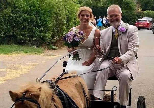 Alexandra North, and father Graham, travel to her wedding on a carriage drawn by her beloved Shetland pony, Sally EMN-181109-115031001