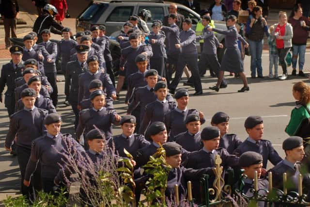 The air cadets arrive at the town's Memorial Gardens EMN-180917-124304001