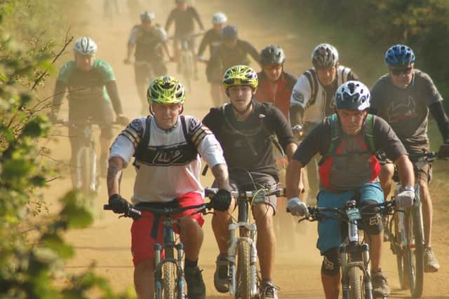 Viking Challenge riders make their way along the dusty trail to Stathern PHOTO: Tim Williams