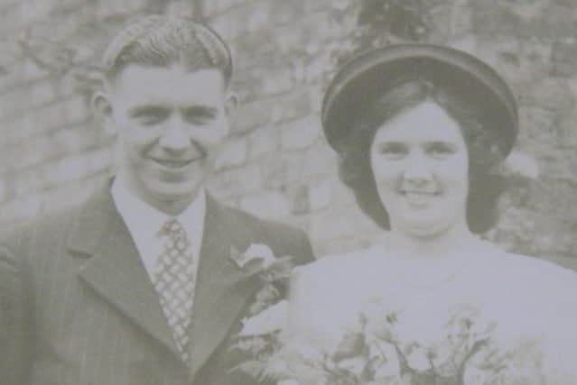 Harold and Winifred Veazey pictured on their wedding day in Melton in 1942 EMN-180210-101835001