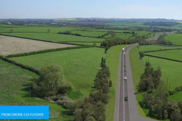 A still showing simulated drone footage of the planned Melton Mowbray Distributor Road (MMDR) EMN-180310-170226001