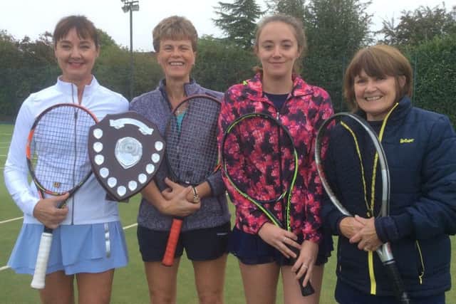 Ladies doubles champions Tracy White and Sue Harrison with runners-up Emily Harrison and Margaret Heggs EMN-180910-151249002