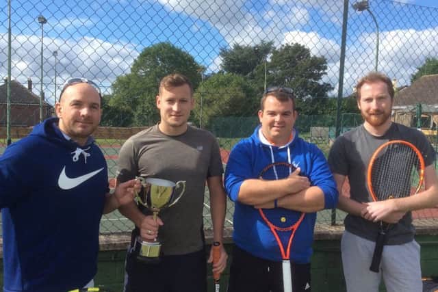 Mens doubles winners Jimmi Cox and Ben Catlin with finalists Andy Douglas and Joe Jackson EMN-180910-151238002