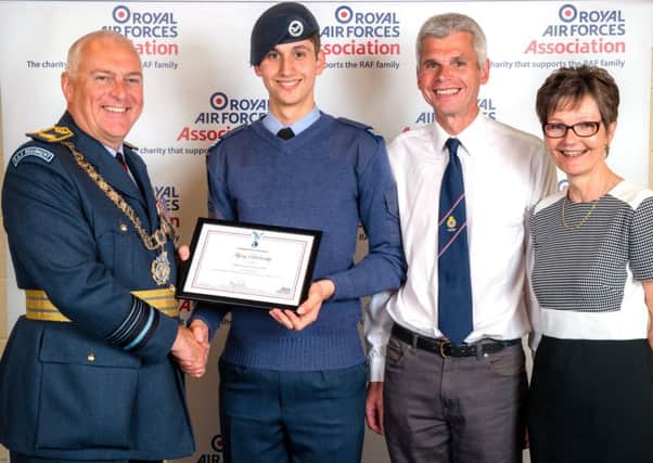 Samuel Page, 2018 winner of the 12-hour RAF Association Scholarship with president, Sir Baz North PHOTO: RAF Association