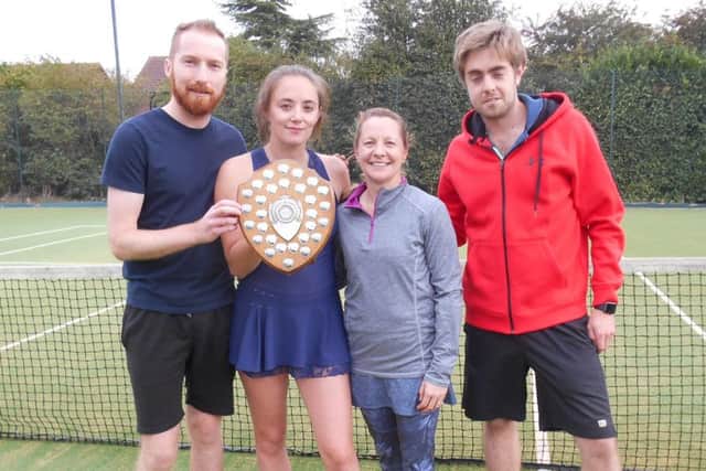 Mixed doubles champions Joe Jackson and Emily Harrison with finalists Penny Hallam and Will Harrison EMN-181016-130824002