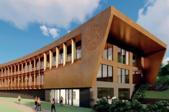 An artist's impression of the proposed new training centre building at Leicester City FC's planned new training ground near Seagrave EMN-181210-094246001