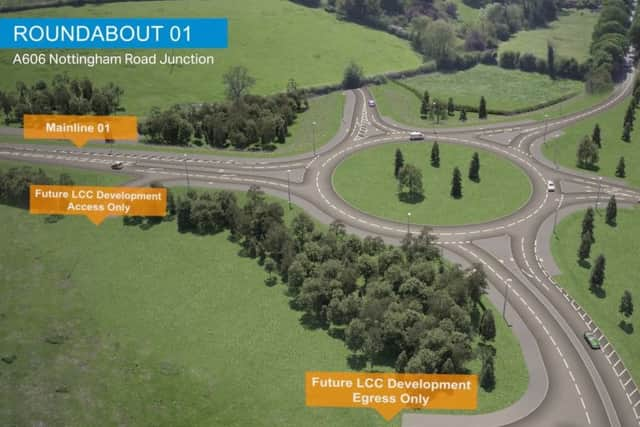 A computer-generated drone flight over the proposed Melton Mowbray Distributor Road (MMDR) showing where the road would start at the junction with the A606 Nottingham Road EMN-181210-124126001