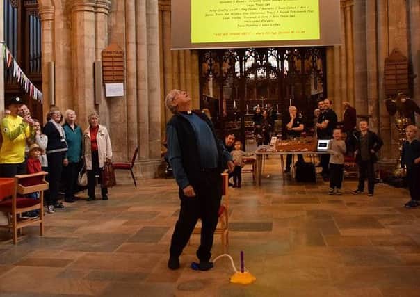 Putting his foot down! Rev Kevin Ashby launches his rocket PHOTO: Supplied