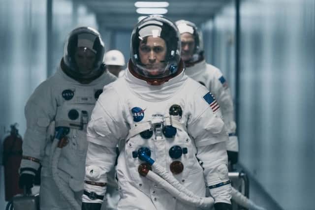 Lukas Haas as Michael Collins, Ryan Gosling as Neil Armstrong and Corey Stoll as Buzz Aldrin PHOTO: PA Photo/Universal Pictures/Daniel McFadden