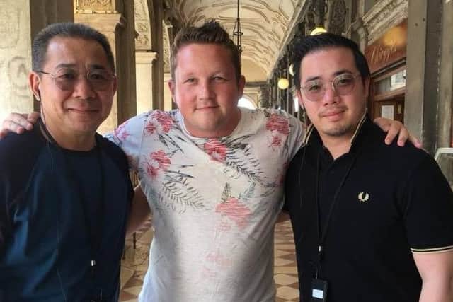 Melton fan Jonny McGrady (centre) pictured with Leicester City FC chairman, Vichai Srivaddhanaprabha (left), who was killed in a helicopter crash on Saturday, and his son, Aiyawatt, while on holiday in Venice earlier this year EMN-181029-163256001