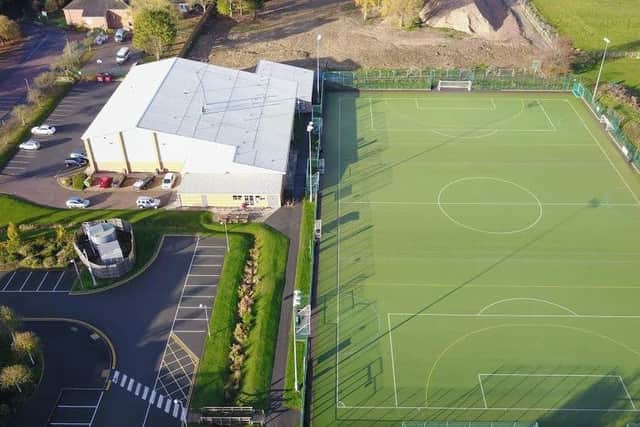 An aerial view of Melton Sports Village showing the sports hall and all-weather pitch
PHOTO Mark @ Aerialview360 EMN-181031-094915001