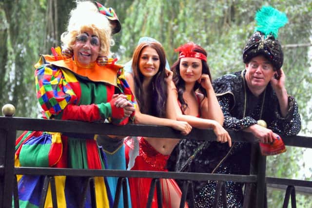 The Trio Entertainment cast of Aladdin (left to right): Steven Hall as Widow Twankey, Lucy Rollason as Princess Jasmine, Josephine Sherlock as Slave of The Ring and Ricky Groves as Abanazar PHOTO: Jonny McGrady