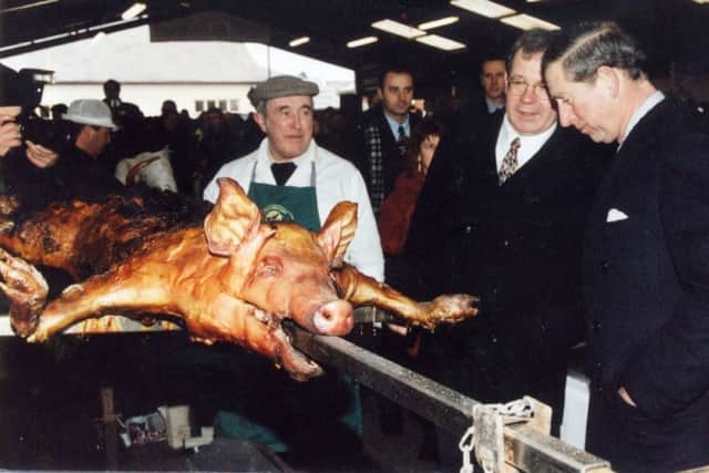 Prince Charles visiting Melton's Farmers' Market in 2000 accompanied by Matthew O'Callaghan.
 ENGEMN00120121014100748