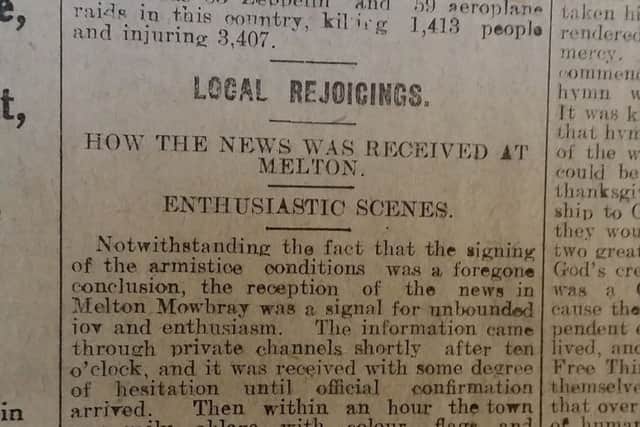 The Melton Times reports on the reaction in the town to the end of the First World War in the issue of November 13, 1918 EMN-180611-112546001