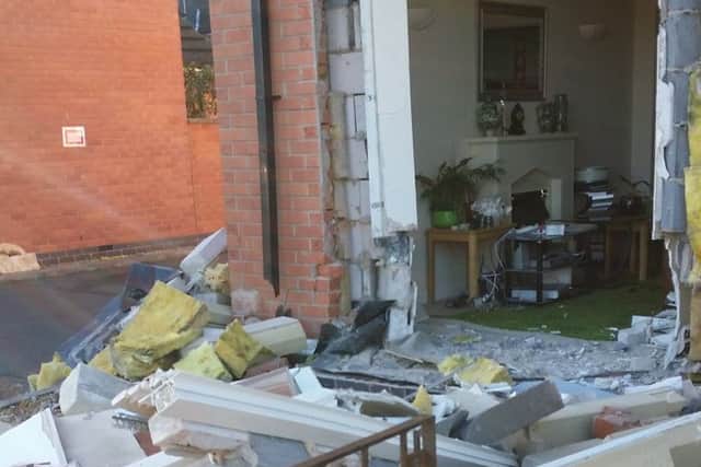 The demolished frontage of a house in Nottingham Road, Melton, after a car ploughed into it EMN-181113-125353001