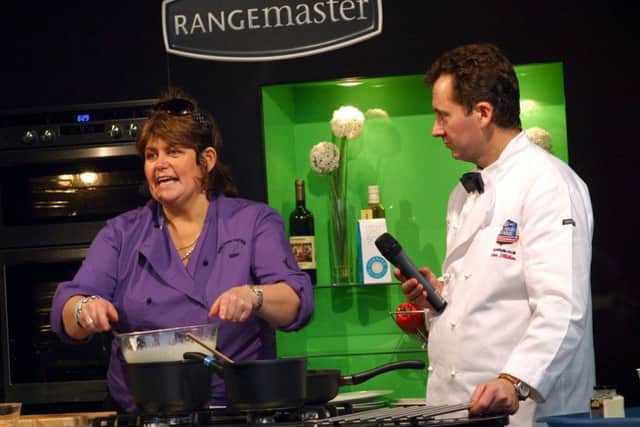 Celebrity chef Rachel Green gives a food prep demonstration at the food festival in Melton back in 2009 while being interviewed by 'Mr Pork Pie' Stephen Hallam, of Dickinson and Morris
PHOTO: Tim Williams EMN-181120-150506001