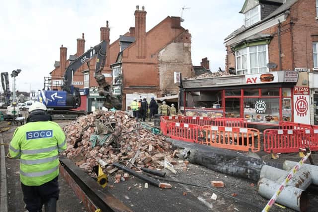 Emergency services at the scene on Hinckley Road in Leicester, where five people were killed in an explosion, including Leah Reek (18), of Asfordby
PRESS ASSOCIATION Photo. Picture date: Tuesday February 27, 2018.  Aaron Chown/PA Wire EMN-181121-122021001