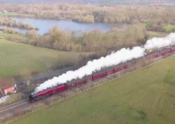A drone image of the majestic Duchess of Sutherland passing by Frisby Lake en route from London to York
DRONE PHOTO MARK NAYLOR (Mark @ Aerialview360) EMN-181123-105619001