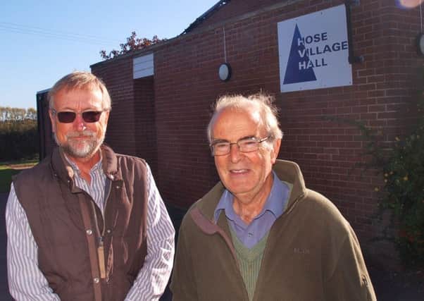 Chairman Brian Keevil (left) and treasurer Ian Smith outside Hose village hall, which needs a major renovation following October's fire EMN-181126-115848001