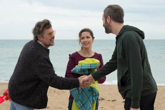 Ethan Hawke as Tucker Crowe, Rose Byrne as Annie Platt and Chris  ODowd as Duncan Thompson PHOTO: PA Photo/Lionsgate/Roadside Attractions/Universal Pictures/Alex Bailey