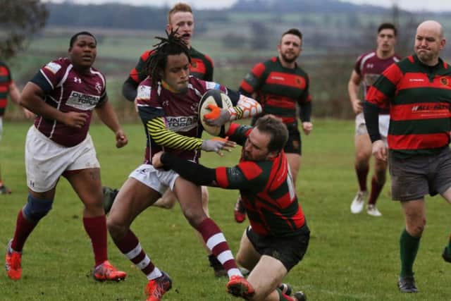 Franco Mompremier (left) and Lincoln Outten, over in Leicestershrie from the Turks and Caicos Islands, give Melton RFC Second XV's a Caribbean feel against Paviors EMN-180412-114016002
