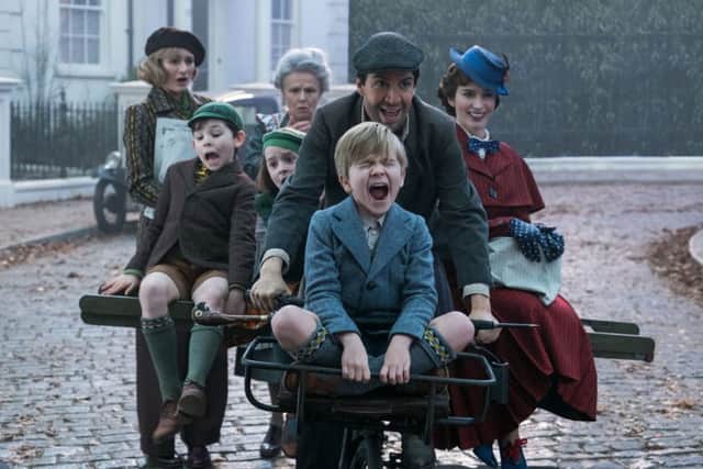 Emily Mortimer as Jane Banks, Nathanael Saleh as John Banks, Pixie Davies as Annabel Banks, Julie Walters as Ellen, Lin-Manuel Miranda as Jack, Joel Dawson as Georgie Banks and Emily Blunt as Mary Poppins PHOTO: PA Photo/Disney Enterprises, Inc./Jay Maidment