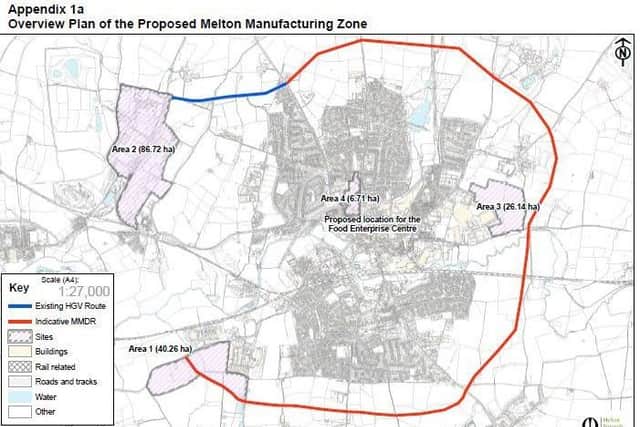 The three pieces of land targeted for use as part of the food and drink manufacturing zone in Melton EMN-190201-171843001