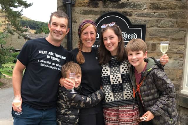 Matt and Nicki Lygo and their children, Maddy, Gabe and Nate together to celebrate the finish of the epic Penine Way fundraiser completed by Maddy and Nicki EMN-190117-150810001