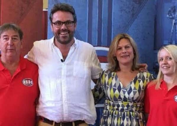 Melton dad and daughter, Rob and Katie Sherville, with experts Kate Bliss and Ben Cooper pictured when they appeared on BBC daytime TV show, Bargain Hunt EMN-190121-115328001