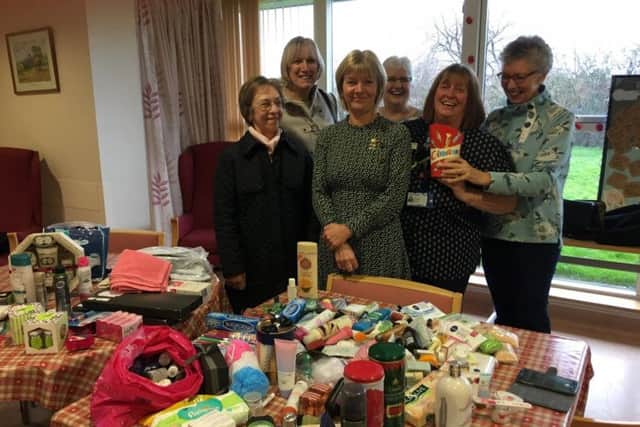 Melton Mowbray Belvoir Inner Wheel Ladies Club with toiletries donated for patients on the Dalgliesh Ward at Melton Hospital PHOTO: Supplied