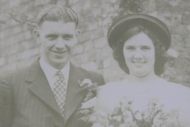 Harold and Winifred Veazey pictured on their wedding day in Melton in 1942 EMN-190125-154146001