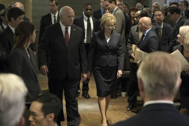 Christian Bale as Dick Cheney and Amy Adams as Lynne Cheney PHOTO: PA Photo/Motion Picture Artwork 2017 STX Financing, LLC