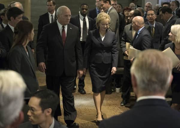 Christian Bale as Dick Cheney and Amy Adams as Lynne Cheney PHOTO: PA Photo/Motion Picture Artwork 2017 STX Financing, LLC