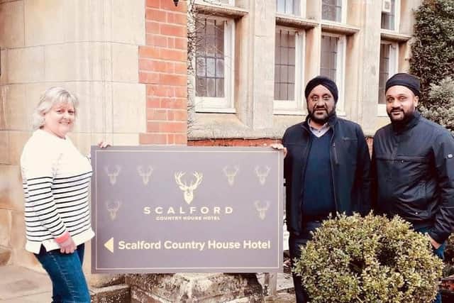The Scalford Country House Hotel, from left, Amanda Burton, owner Gurnam Singh and his son Chaz Singh.