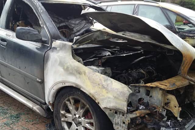 The Nairn family's Volvo which was destroyed in an arson attack in Drummond Walk, Melton EMN-190402-141442001