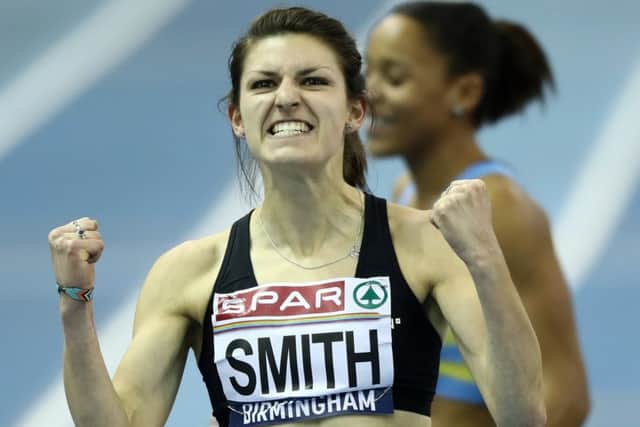 Mari Smith shows her delight after winning silver in Birmingham. Photo by Bryn Lennon/Getty Images EMN-190213-121141002