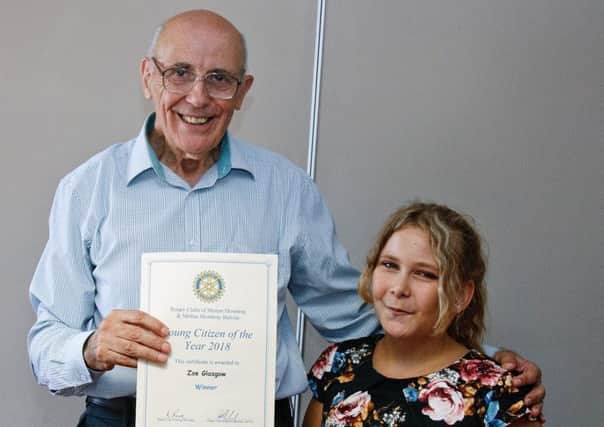 Zoe Glasgow receiving the Rotary Young Citizen Award in 2018 PHOTO: Supplied