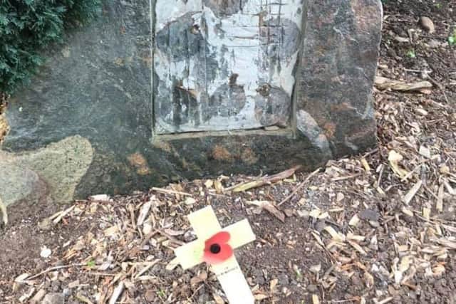 The aftermath of the theft of a war memorial plaque at the Memorial Gardens at Egerton Lodge in Melton EMN-190215-152732001