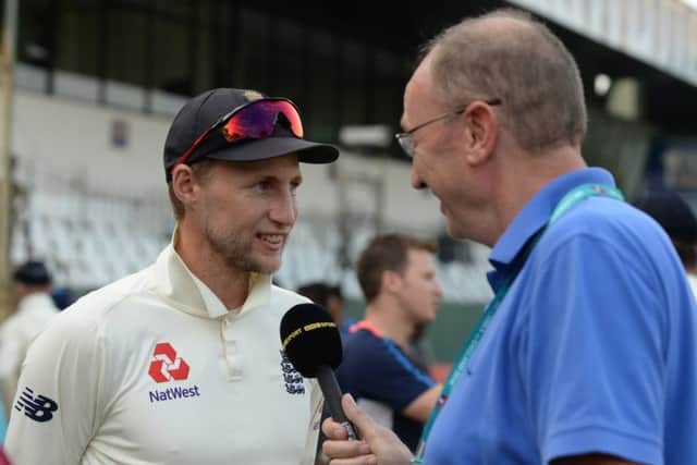 Jonathan Agnew interviews England captain Joe Root during Test Match Special EMN-190219-170001001